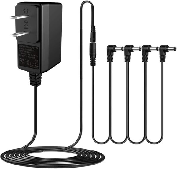 JOYO USA DC 9V Guitar Pedal Power Supply (800mA -1A) AC Wall Charger Adapter with 4 Way Daisy Chain Pedal Cables (8.8 FT)